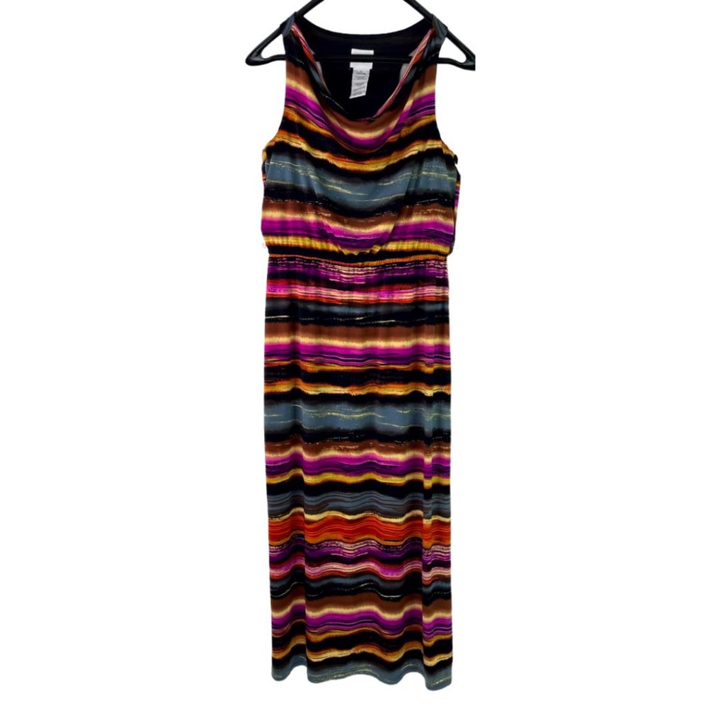 Women's Black Multi- Color Maxi Dress: Size: 14